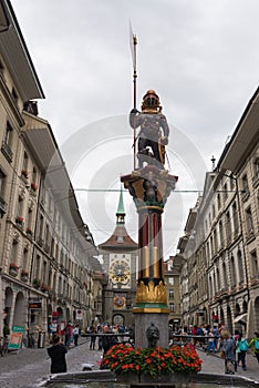 Bern, Switzerland - August 12, 2019 - view of statues placed on the streets of the old town