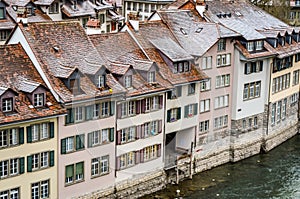 Bern, Switzerland - December 28, 2017: snowy rooftops