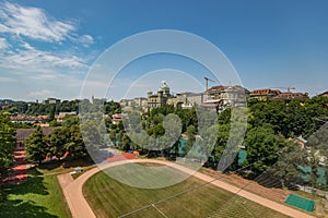 Bern, Switzerland - July 26, 2019: Panoramic view of the squares, streets and buildings of historical part of Swiss capital
