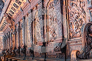 Bernardine church interior. Sacristy. Closeup of  Wood Carvings