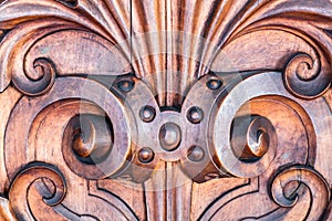 Bernardine church interior. Sacristy. Closeup of  Wood Carvings