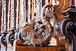 Bernardine church interior. Sacristy. Closeup of  Wood Carvings