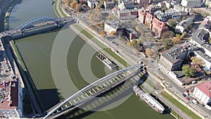 Bernatka footbridge joining Podgorze and Kazimierz districts in Krakow, Poland