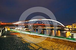 Bernatka footbridge over Vistula river in the night