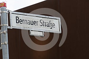 Bernauer Strasse street name sign in Berlin, Germany