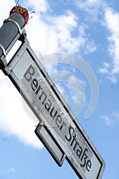 Bernauer Strasse street name sign in Berlin, Germany