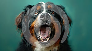 Bernese Mountain Dog, angry dog baring its teeth, studio lighting pastel background photo