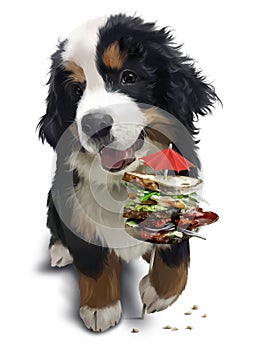 Bernese mountain dog and a big sandwich