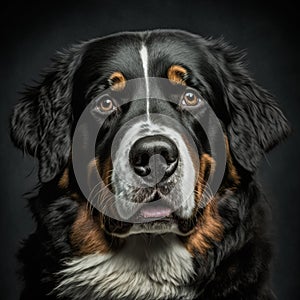Bernese mountain dog studio portrait as domestic herder pet in ravishing detail.