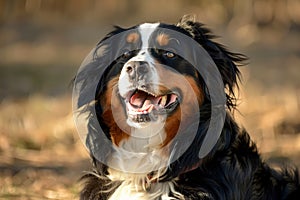 bernese mountain dog in the sun, looking elated