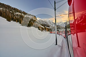 The Bernina Express Red Train through the Alps