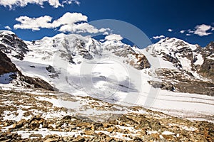 Bernina mountain range and Morteratsch glacier from Diavolezza