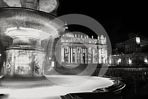 Bernini fountain  in Vatican city. black and white
