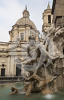 Bernini`s four rivers fountain sculpture, in the Piazza Navona, Rome