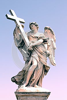 Bernini`s sculpture along Sant`Angelo bridge in Rome, Italy.