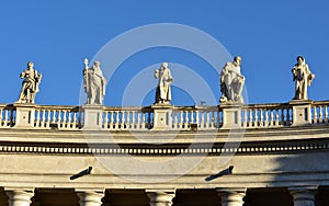 Berniniâ€™s Colonnade and statues at St. Peterâ€™s Square. Vatican City, Rome, Italy.