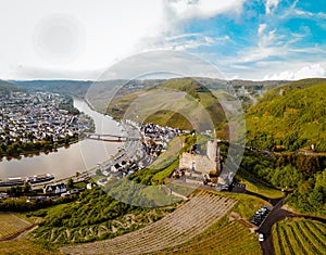 Bernkastel Burgruine Landshut Mosel river Germany, old castle looking out over the river Mosel