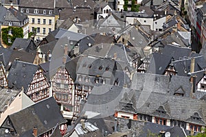 Bernkastel Kues aerial panoramic view. Bernkastel-Kues is a well-known winegrowing centre on the Moselle, Germany