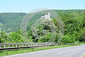 Bernkastel-Kues, Germany - 06 01 2021: Burg Landshut above Mosel valley