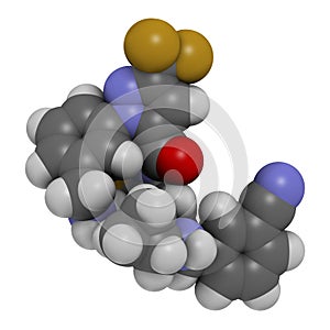 Berotralstat hereditary angioedema drug molecule. 3D rendering. Atoms are represented as spheres with conventional color coding: photo