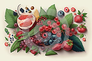 Berries background with fruits and berries