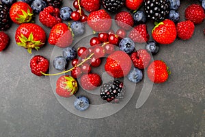 Berries Background. Strawberries, Blueberry, Raspberries,