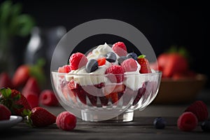 Berries cream dessert. Generate AI