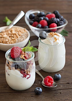 Berries, flakes and fresh greek yogurt