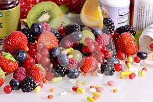 Berries, fruits, vitamins and nutritional supplements