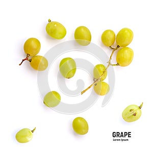 Berries of green grape isolated on white background.
