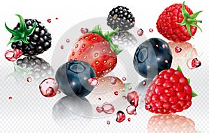 Berries mix into splashes of juices