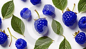 Berries and petals of blue raspberries on a white background