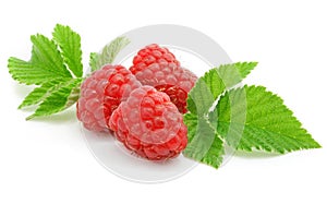 Berries ripe raspberry with leaf isolated