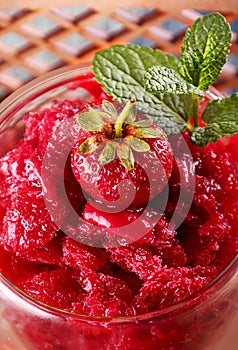 Berries sorbet in glasse. Summer refreshing dessert of strawberry
