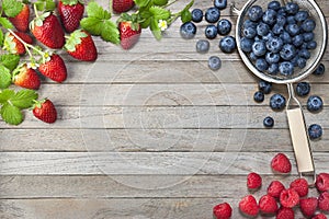 Berries Strawberries Blueberries Raspberries Background photo