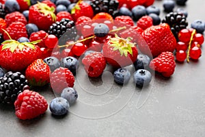 Berries. Various colorful berries Strawberry, Raspberry, Blackberry, Blueberry close-up Bio Fruits, Healthy eating