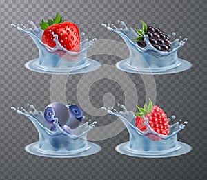 Berries Water Splashes Realistic Set