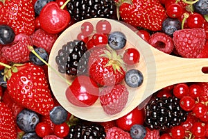 Berries on a wooden spoon