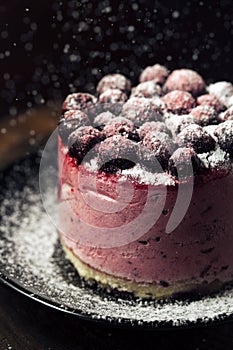 Berry cake with powdered sugar