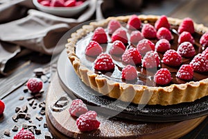 Berry Chocolate Ganache Tart on Wood