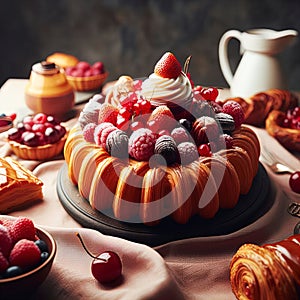 Berry and cream pastries on a table