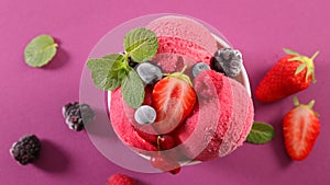 Berry fruit ice cream with raspberry, strawberry and blueberry