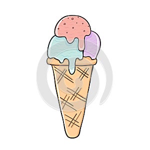 Berry fruit ice cream in waffer cone