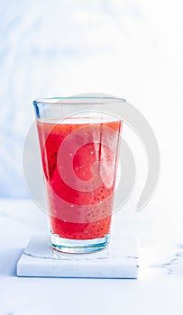 Berry fruit juice in glass, vegan smoothie with chia for diet detox drink and healthy natural breakfast recipe, organic exotic