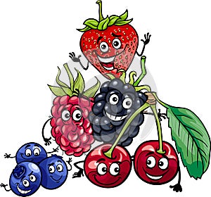 Berry fruits group cartoon illustration