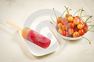 Berry ice cream on a white bowl/berry ice cream on a white bowl, top view