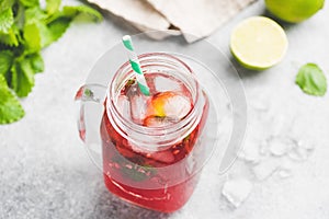 Berry ice tea with glass cup