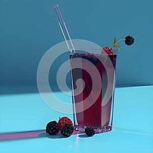 berry juice with a blue backround. Copy Space