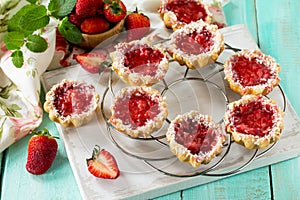 Berry mini pie summer. Sweet pie, tart with fresh berry strawberries. photo