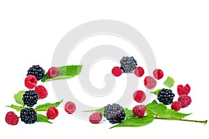 Berry mix isolated on a white background. Raspberry, blackberry